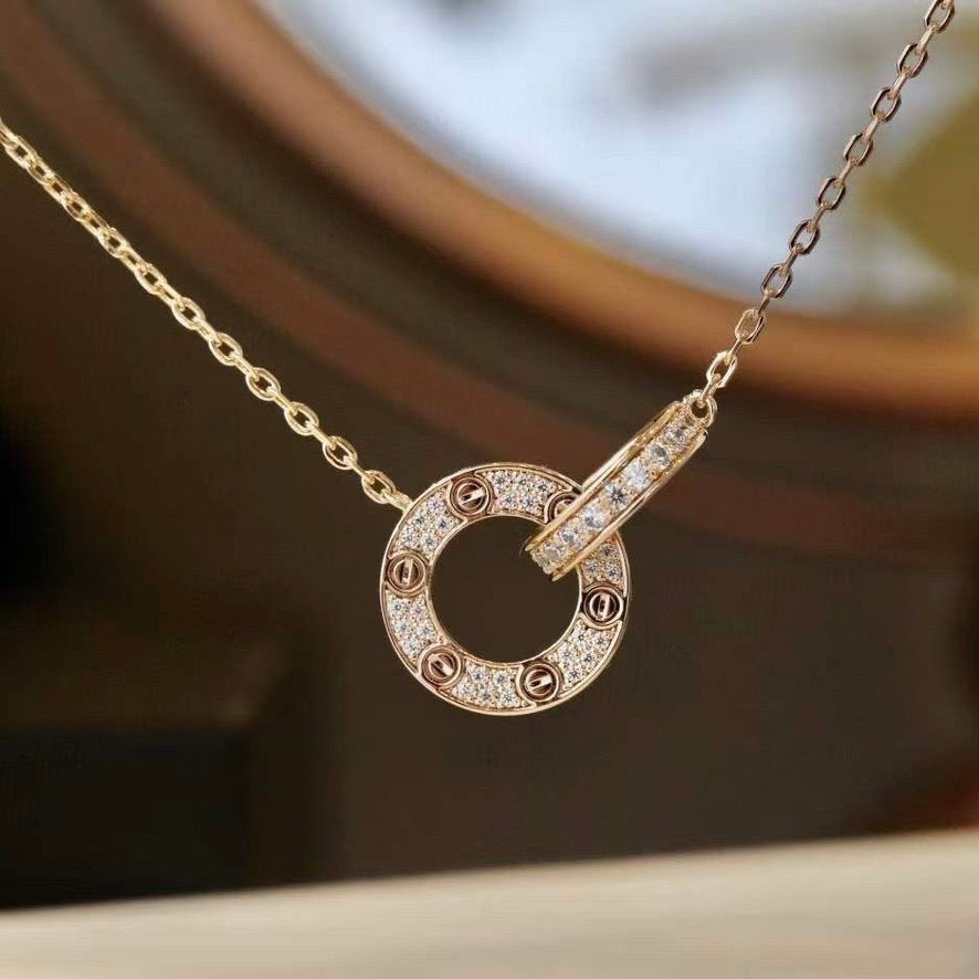 LOVE 7.6MM NECKLACE ROSE GOLD AND SILVER  FULL DIAMOND