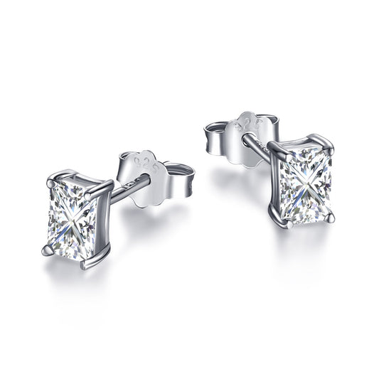 [XXX]Stylish Shiny Rectangular Center Stone Stud Earrings