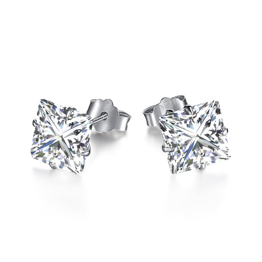 [XXX]Stylish Shiny Square Center Stone Stud Earrings