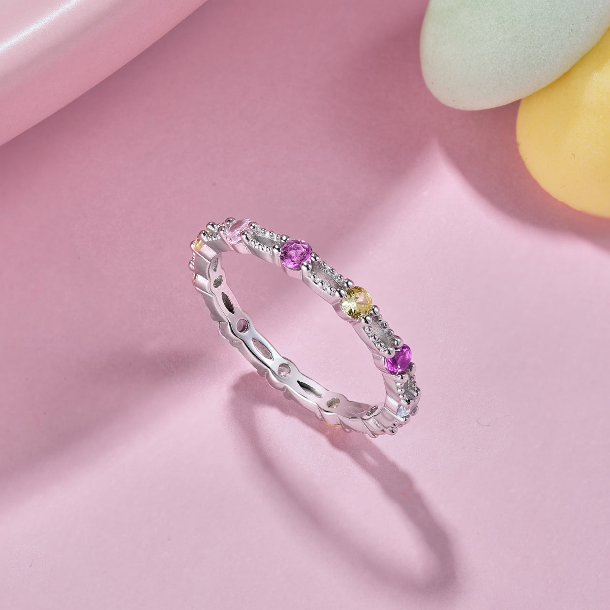 [XXX]Sparkling Colorful Round Cut Tennis Ring