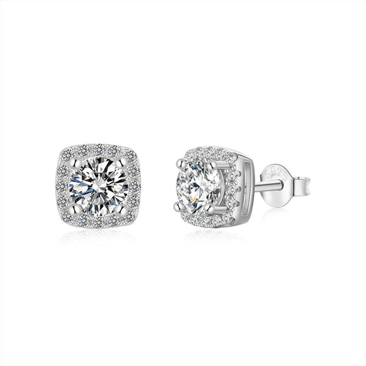 [XXX]Classic Round Center Stone Stud Earrings