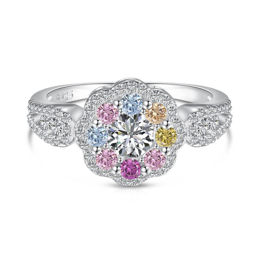 [XXX]Delicate Colorful Round Cut Flower Shape Wedding Ring