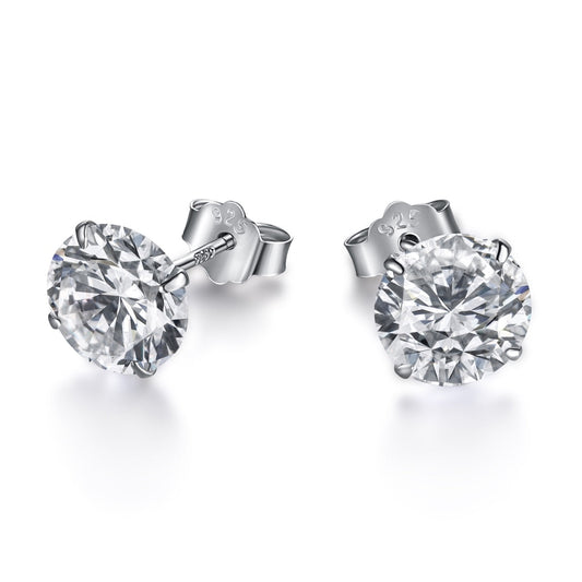 [XXX]Stylish Shiny Round Center Stone Stud Earrings