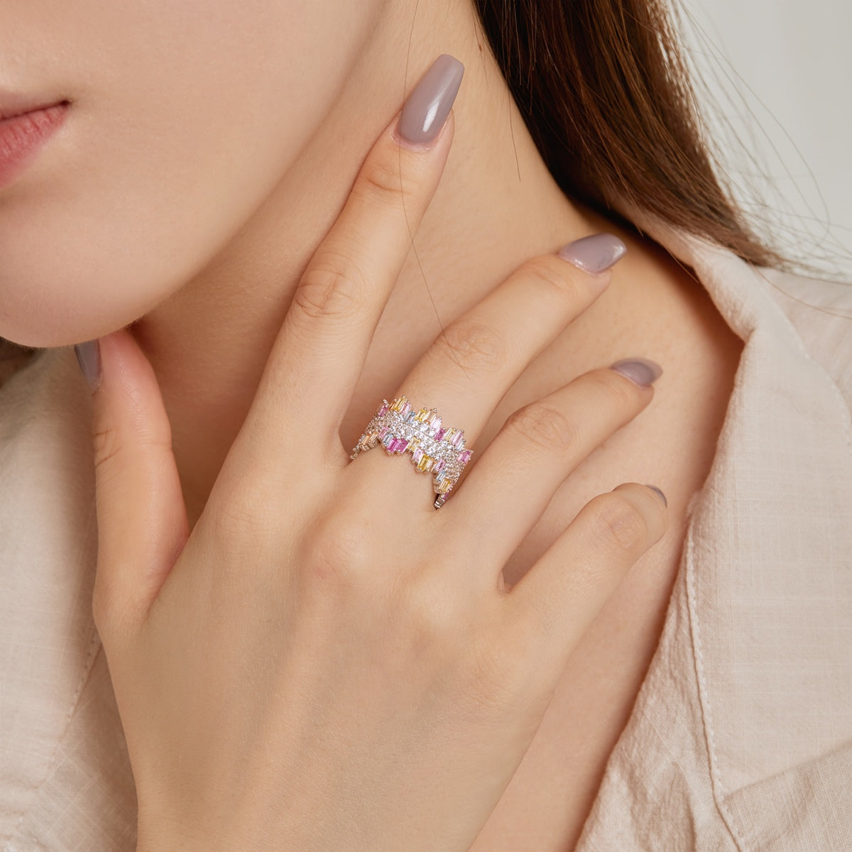 [XXX]Luxurious Colorful Radiant Cut Daily Ring