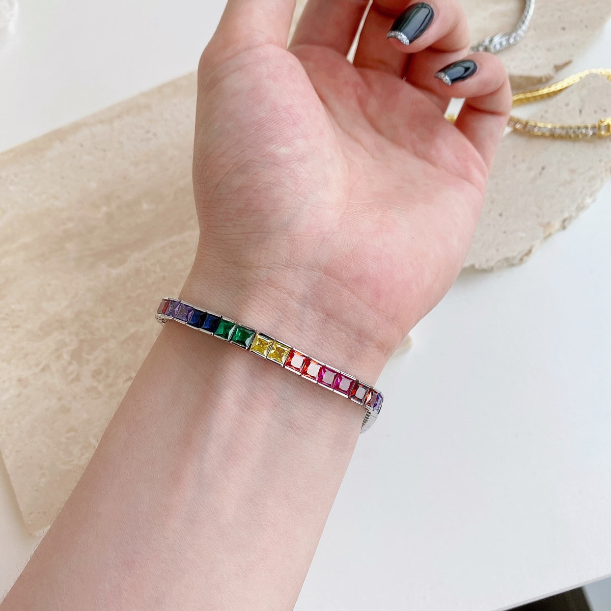 [XXX]Radiant Colorful Princess Cut Tennis Bracelet