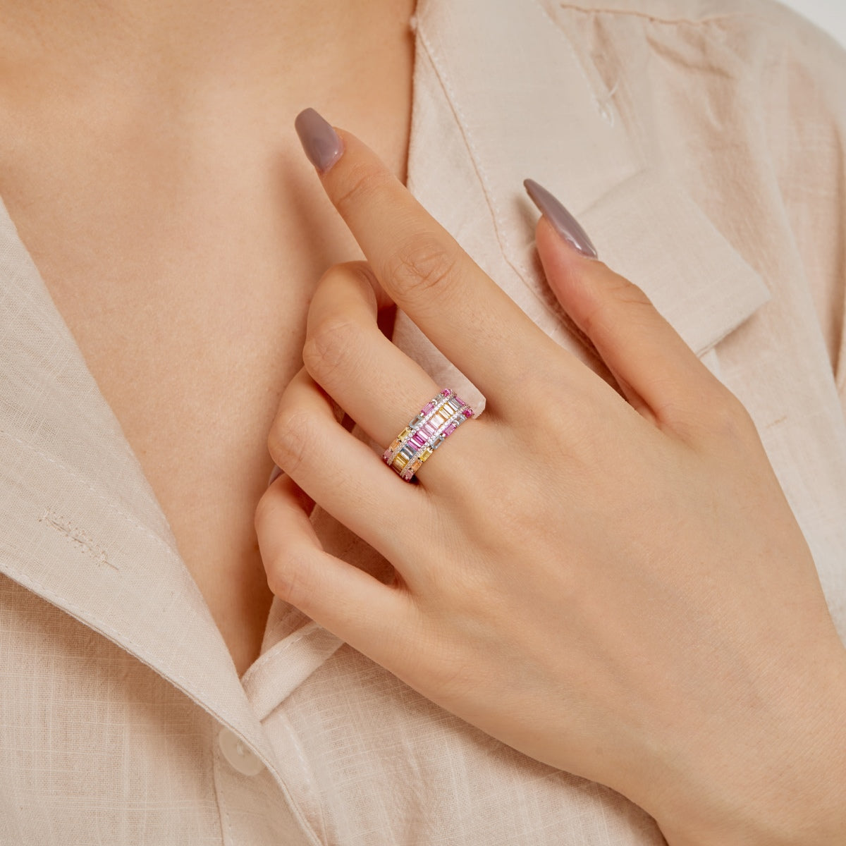 [XXX]Dazzling Colorful Radiant Cut Party Ring