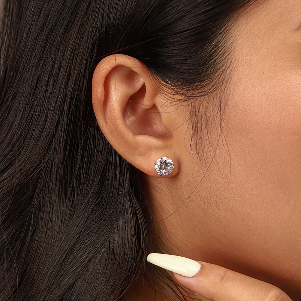 [XXX]Stylish Shiny Round Center Stone Stud Earrings