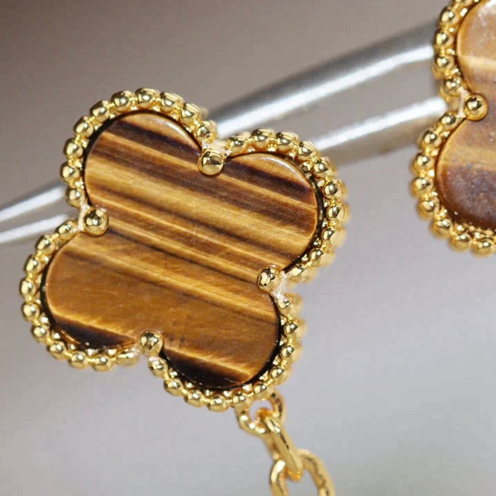 CLOVER  2 MOTIF  TIGER EYE CARNELIAN EARRINGS