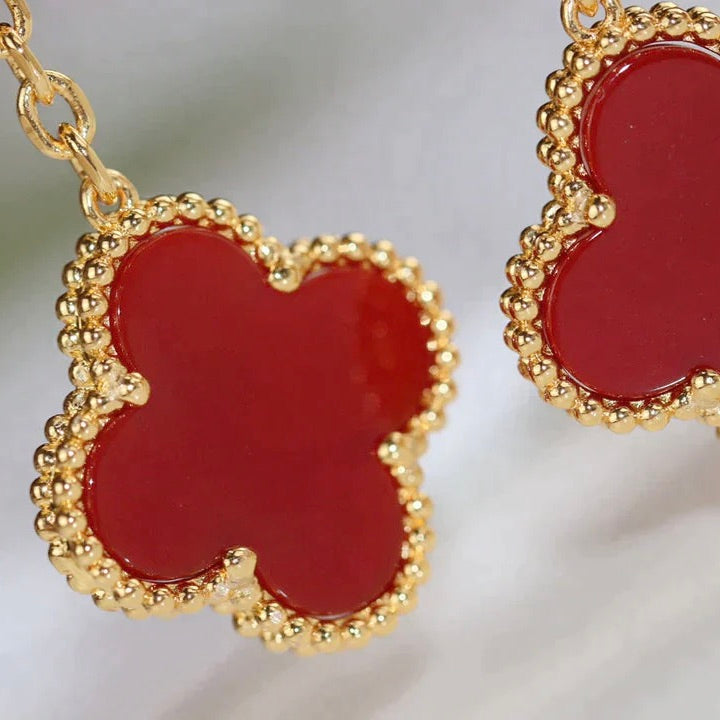 CLOVER  2 MOTIF  TIGER EYE CARNELIAN EARRINGS