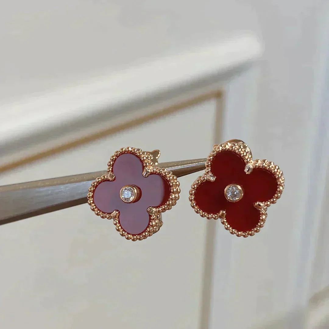 CLOVER MEDIUM 1 MOTIFS CARNELIAN  DIAMOND earrings