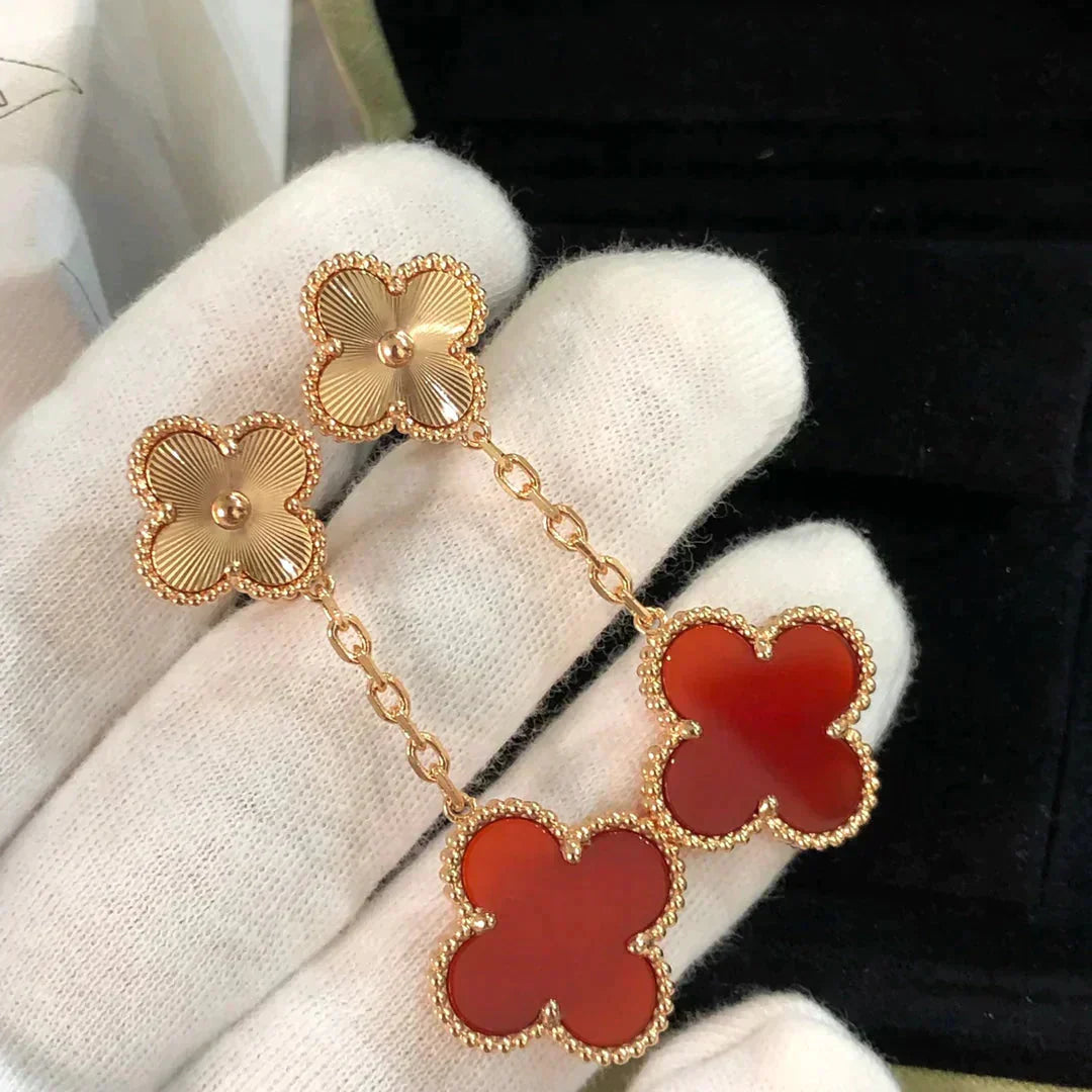 CLOVER 2 MOTIF  LASER CARNELIAN EARRINGS