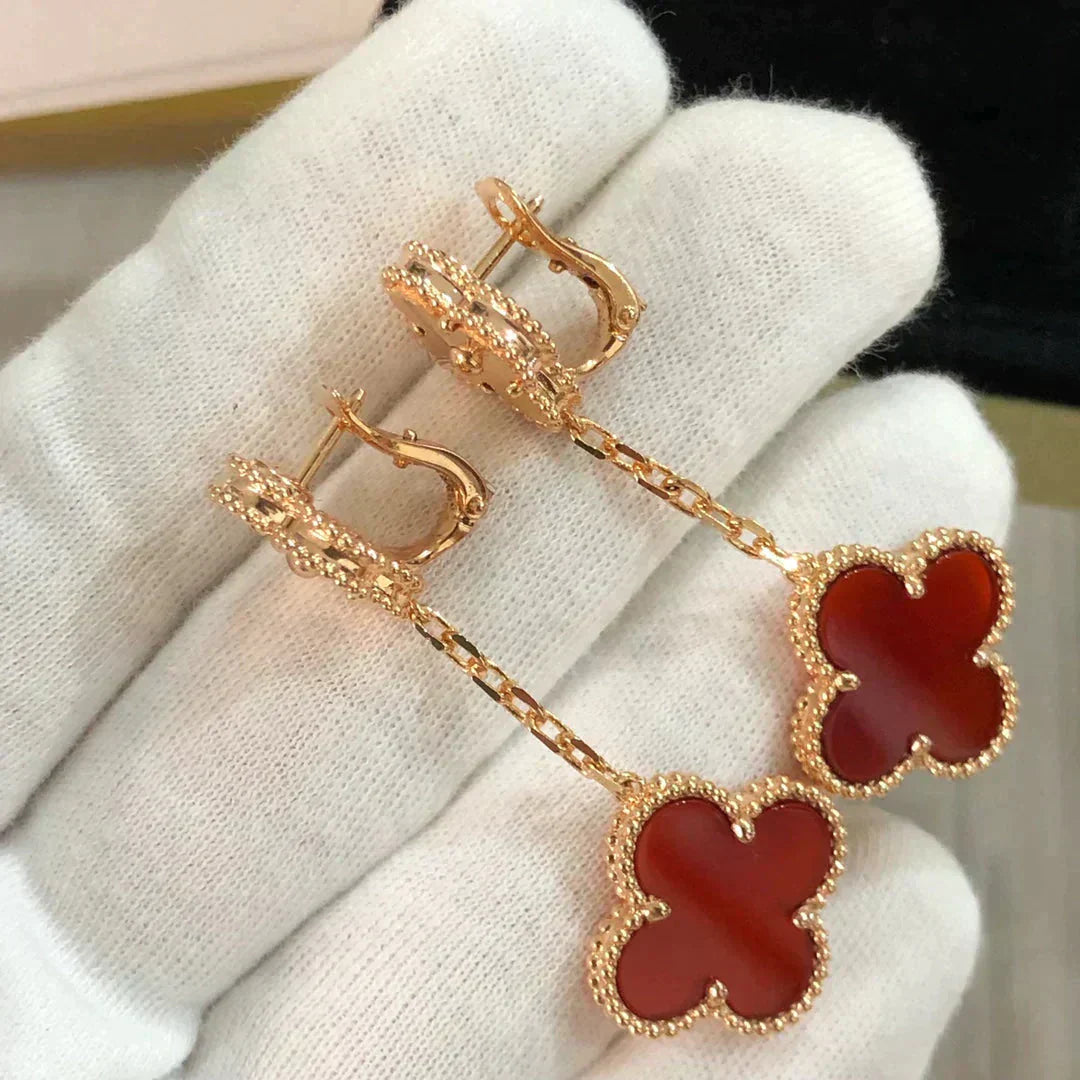 CLOVER 2 MOTIF  LASER CARNELIAN EARRINGS