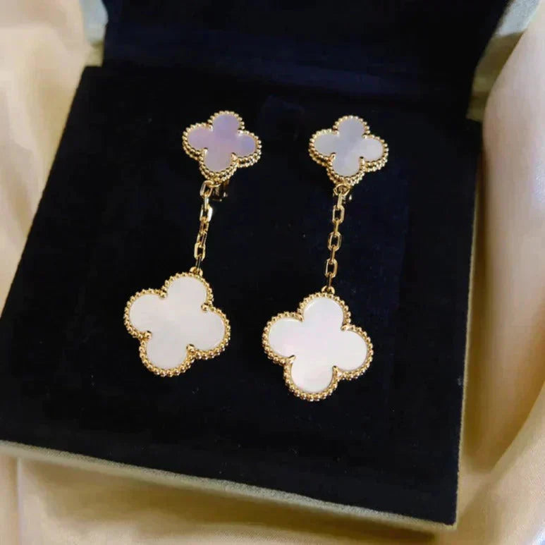 CLOVER 2 MOTIF WHITE MOP EARRINGS