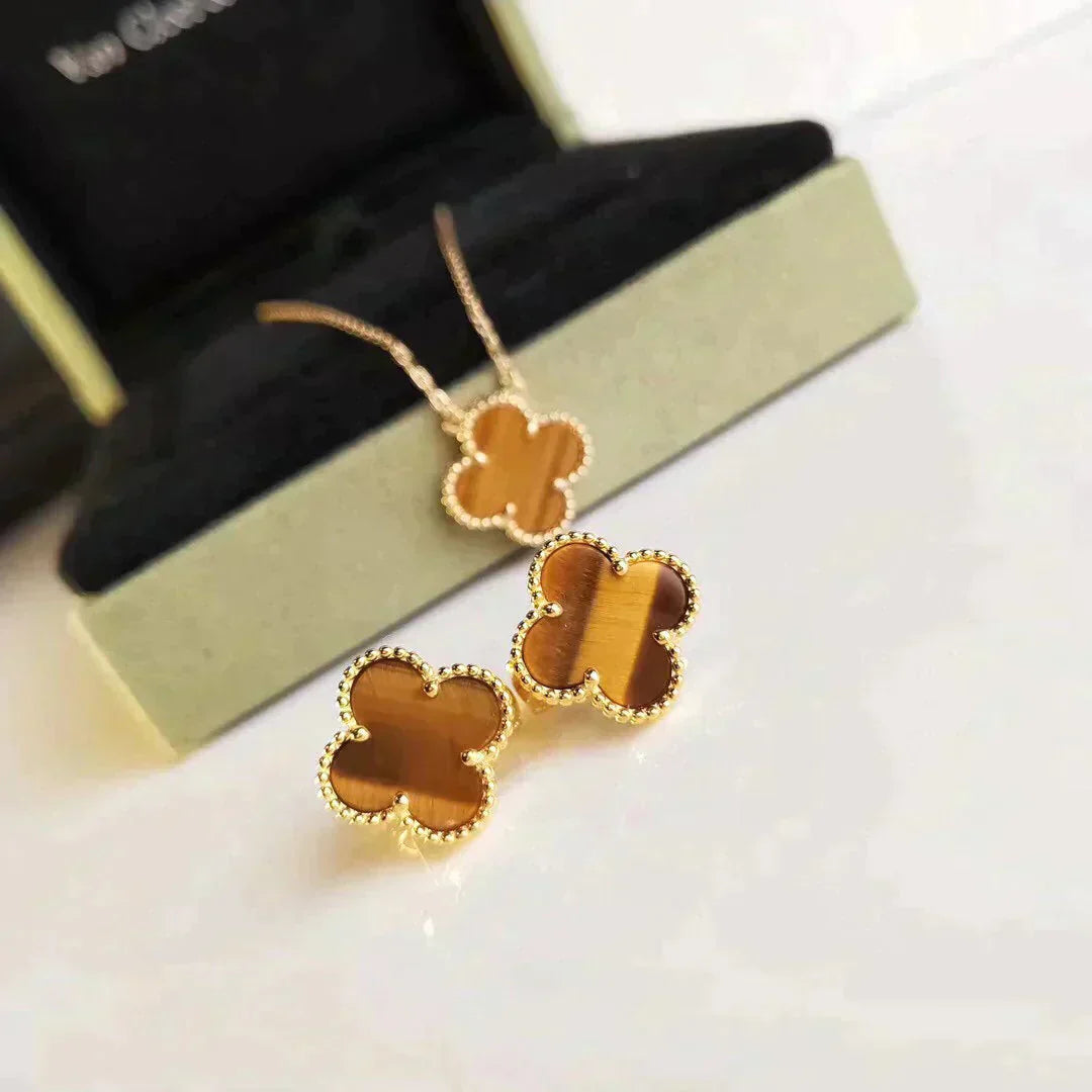 CLOVER MEDIUM 1 MOTIFS TIGER EYE EARRINGS