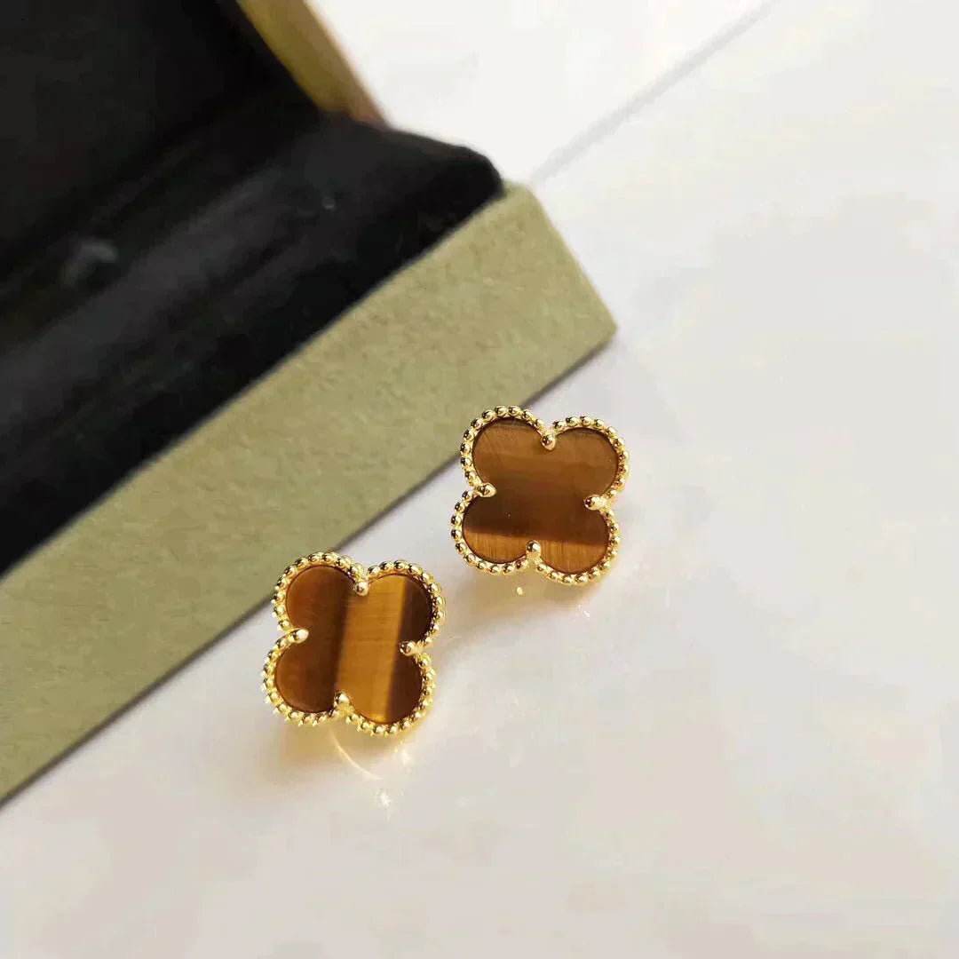 CLOVER MEDIUM 1 MOTIFS TIGER EYE EARRINGS