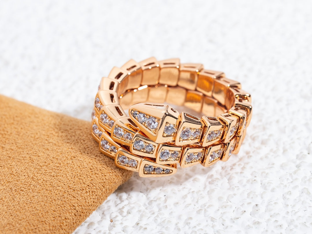 SERPENTI RING PINK GOLD DIAMOND DOUBLE ROW