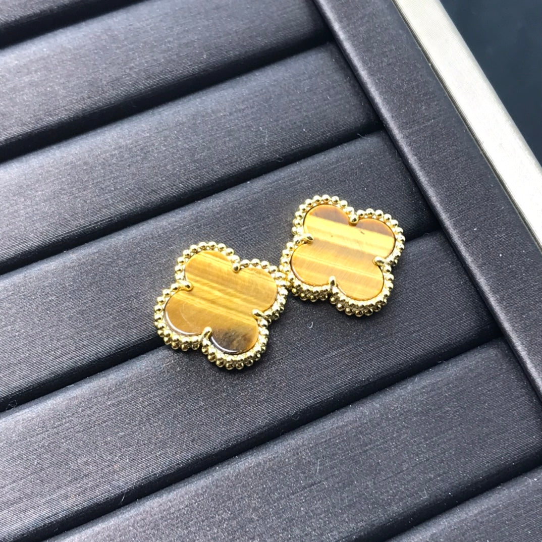 CLOVER MEDIUM 1 MOTIFS TIGER EYE EARRINGS