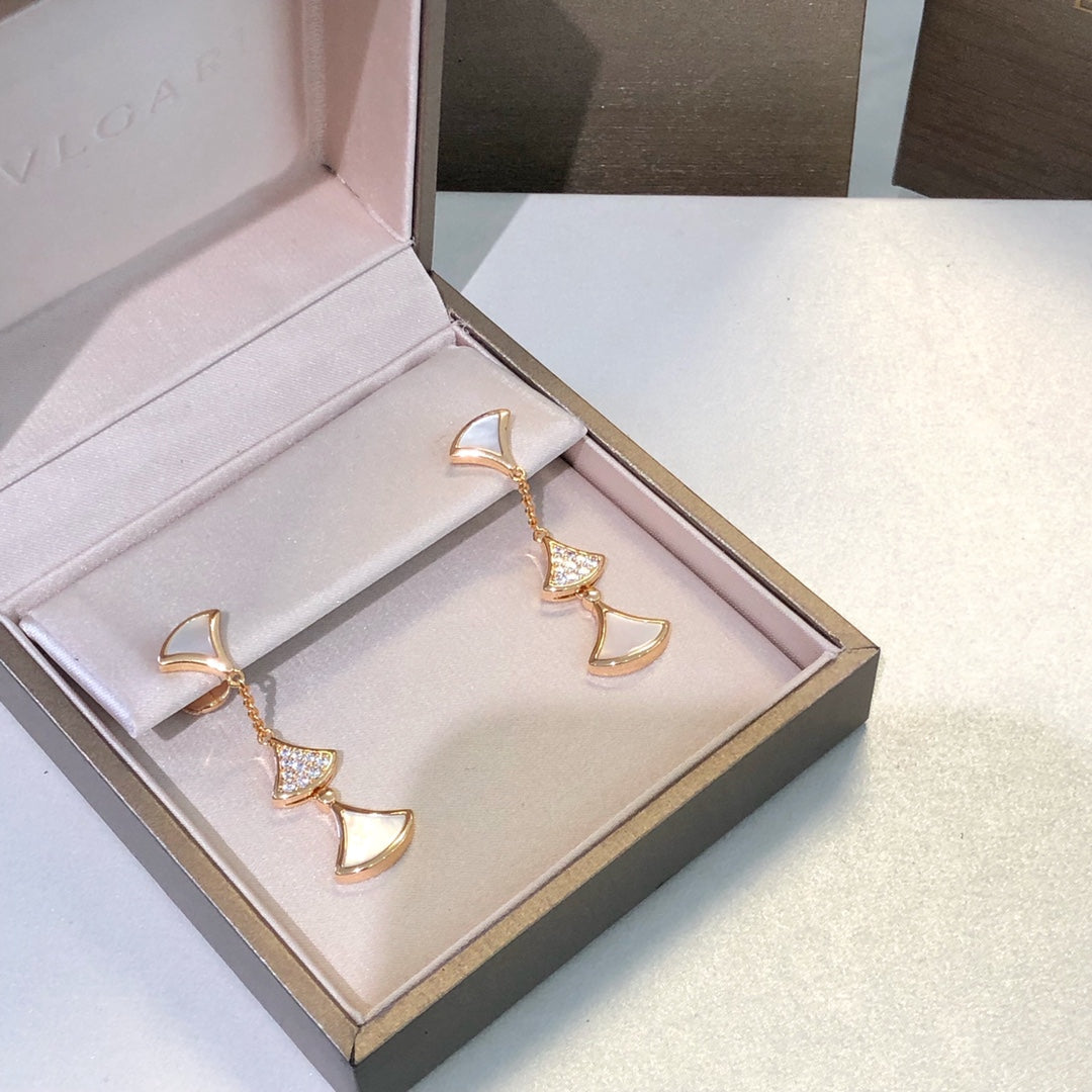 DREAM EARRINGS 3 MOTIFS DIAMOND MOP PINK GOLD