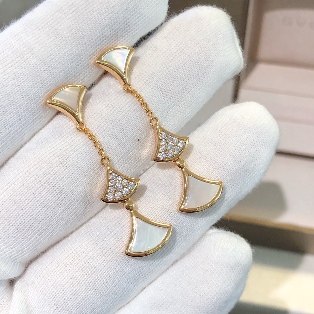 DREAM EARRINGS 3 MOTIFS DIAMOND MOP PINK GOLD