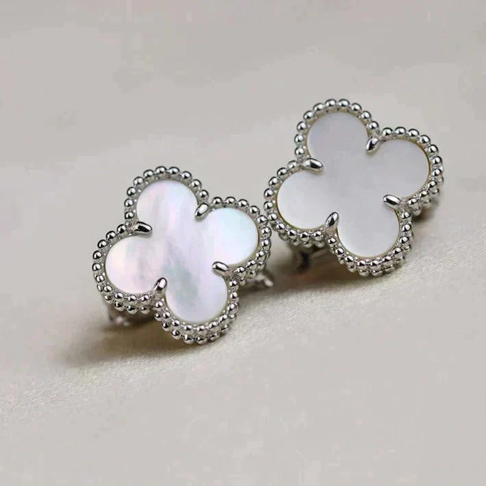 CLOVER MEDIUM 1 MOTIFS  WHITE MOP EARRINGS SILVER