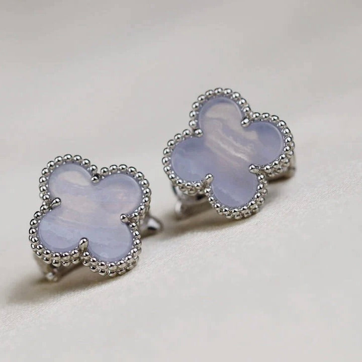 CLOVER MEDIUM 1 MOTIFS  WHITE MOP EARRINGS SILVER