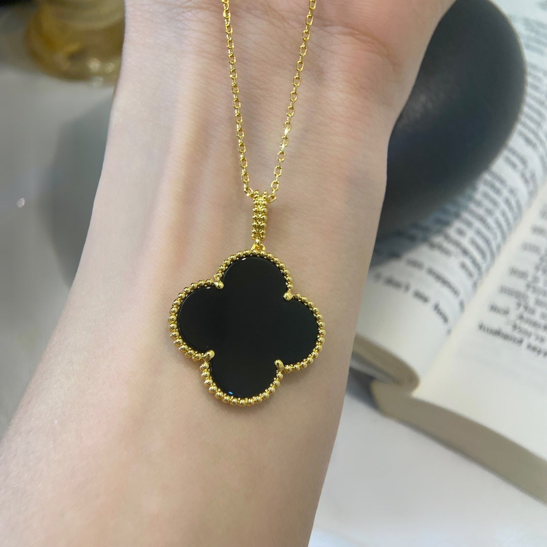 CLOVER 25MM NECKLACE GOLD ONYX