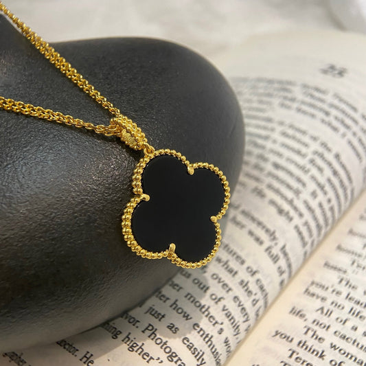 CLOVER 25MM NECKLACE GOLD ONYX