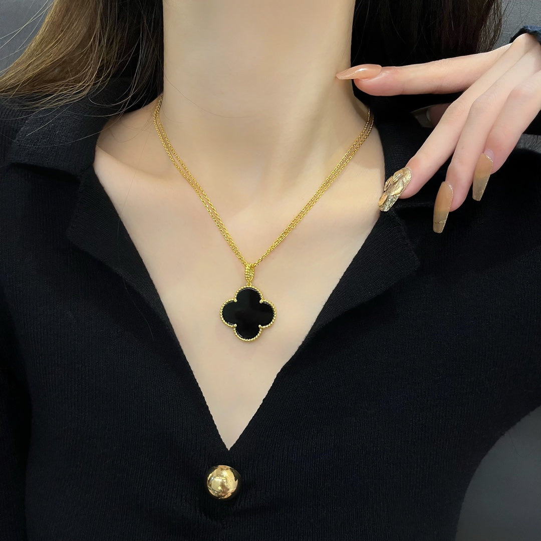 CLOVER 25MM NECKLACE GOLD ONYX