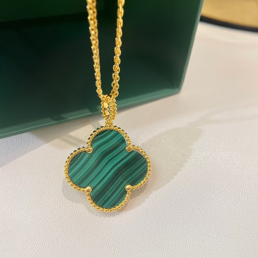 CLOVER 25MM MALACHITE GOLD NECKLACE