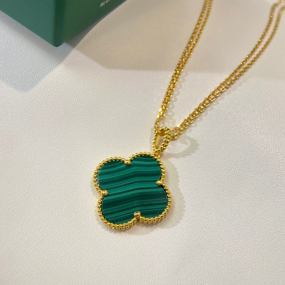 CLOVER 25MM MALACHITE GOLD NECKLACE