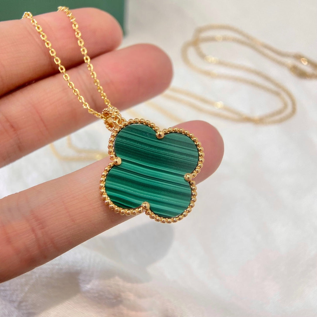 CLOVER 25MM MALACHITE GOLD NECKLACE