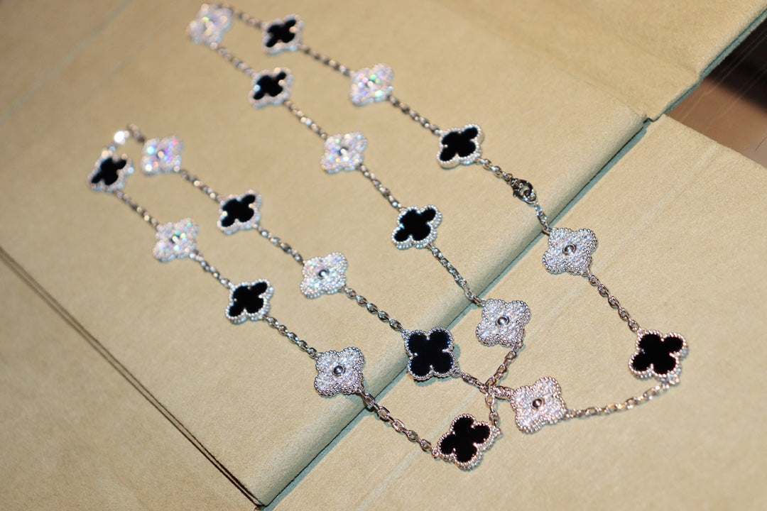 CLOVER 20 MOTIFS ONYX DIAMOND SILVER