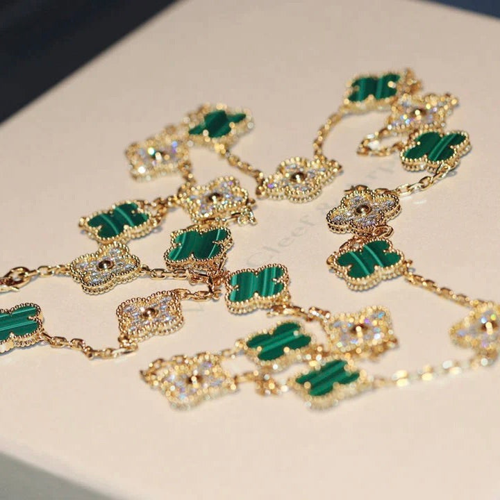 CLOVER 20 MOTIFS MALACHITE DIAMOND NECKLACE