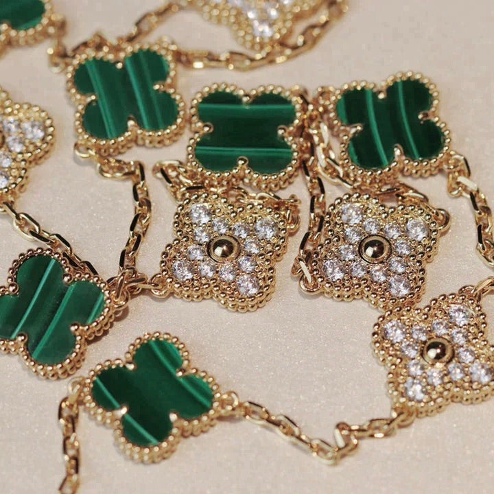 CLOVER 20 MOTIFS MALACHITE DIAMOND NECKLACE