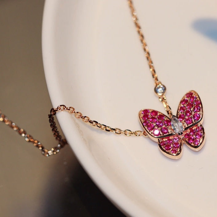 BUTTERFLY RED DIAMOND ROSE GOLD NECKLACE