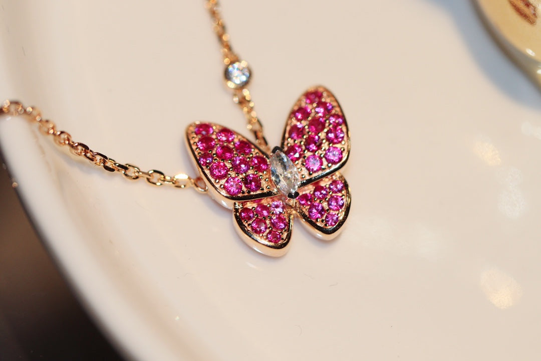 BUTTERFLY RED DIAMOND ROSE GOLD NECKLACE