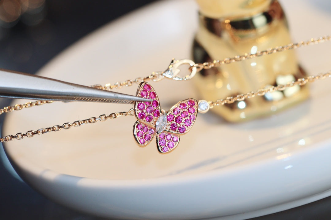 BUTTERFLY RED DIAMOND ROSE GOLD NECKLACE