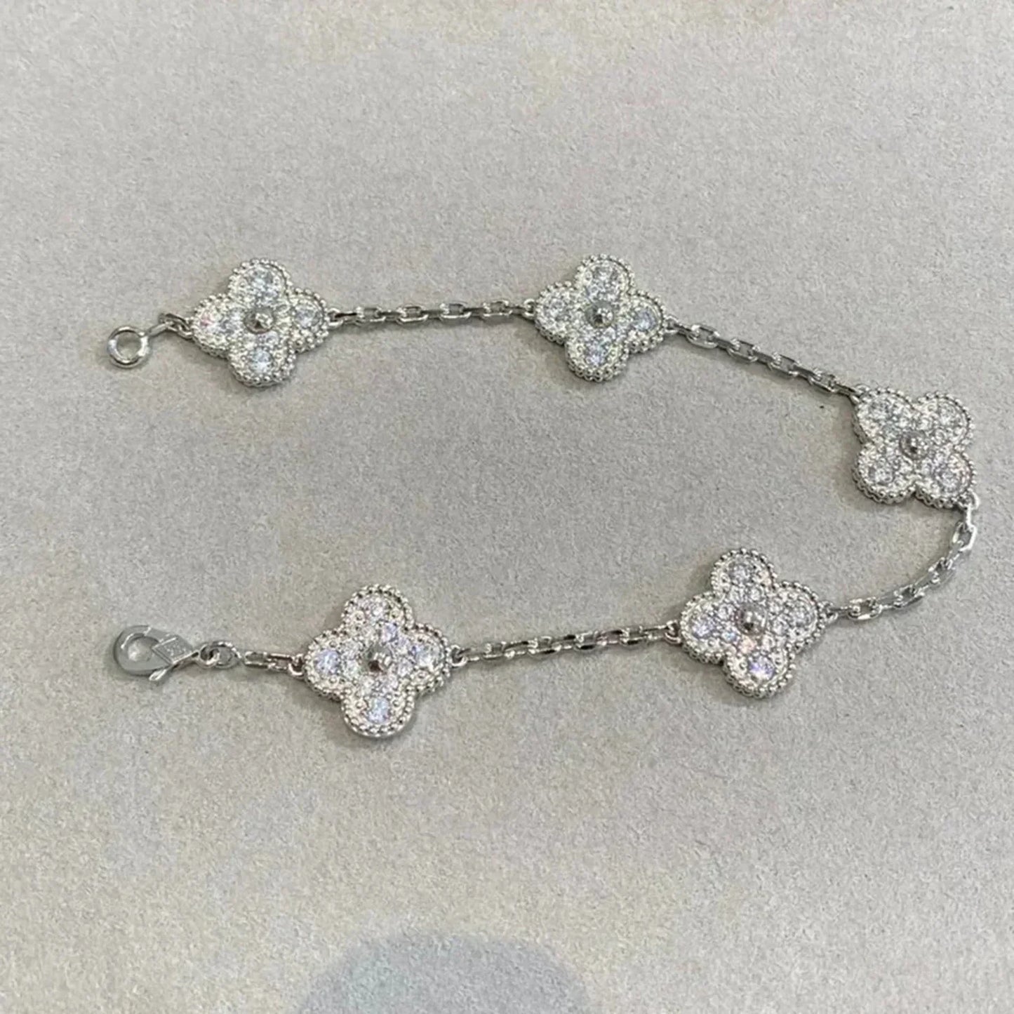 CLOVER 5 MOTIFS  DIAMOND BRACELET SILVER