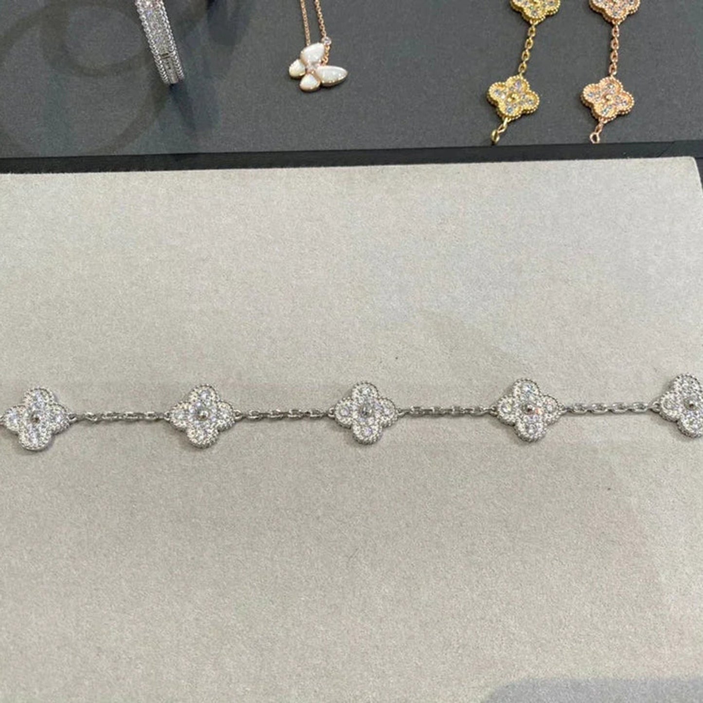 CLOVER 5 MOTIFS  DIAMOND BRACELET SILVER