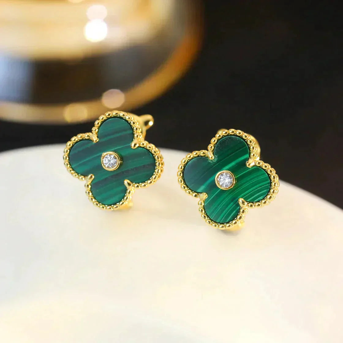 CLOVER MEDIUM 1 MOTIFS MALACHITE DIAMOND EARRINGS