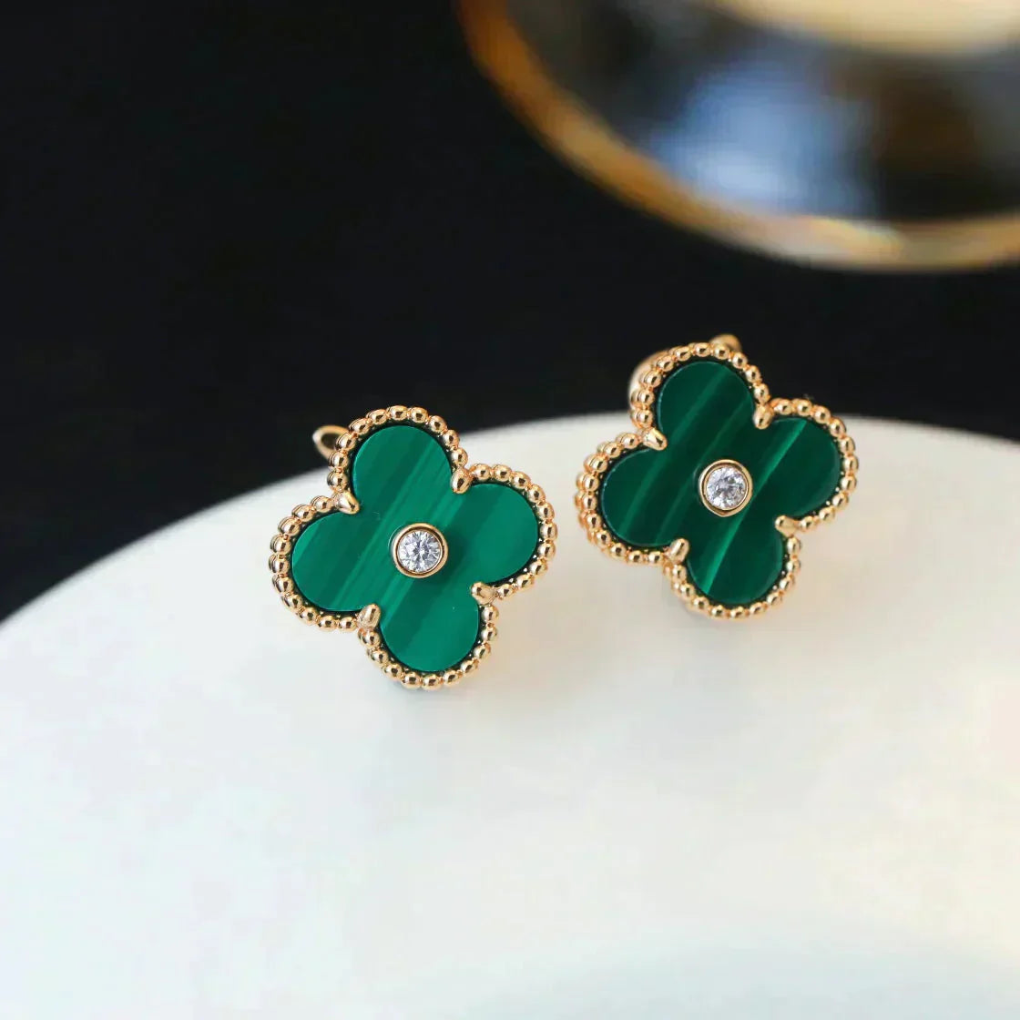 CLOVER MEDIUM 1 MOTIFS MALACHITE DIAMOND EARRINGS