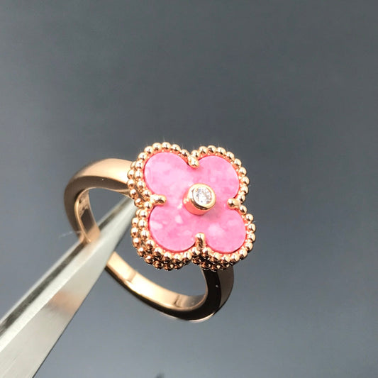 CLOVER RHODONITE ROSE GOLD RING