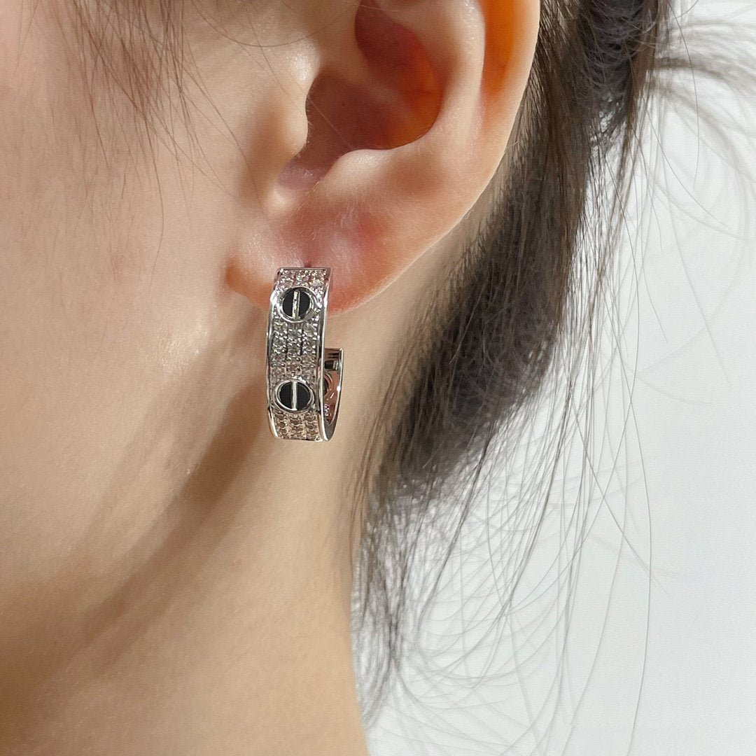 LOVE CERAMIC DIAMOND PAVED SILVER EARRINGS