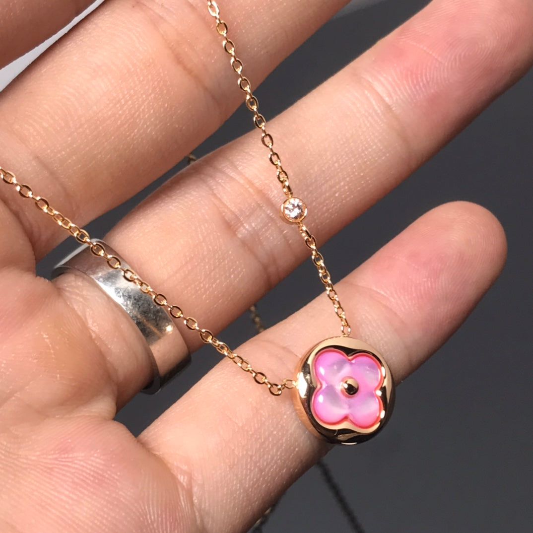 COLOR BLOSSOM PINK MOP SUN GOLD NECKLACE