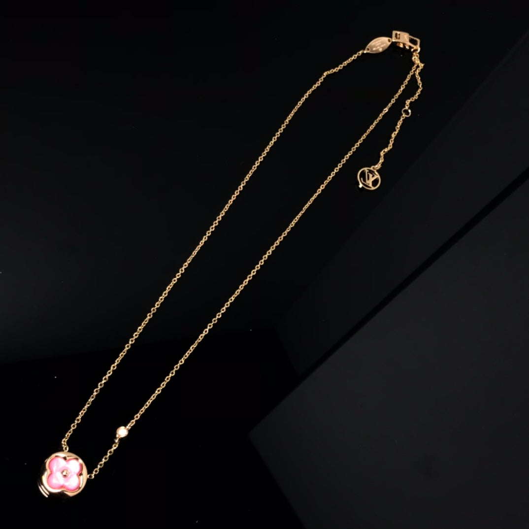 COLOR BLOSSOM PINK MOP SUN GOLD NECKLACE