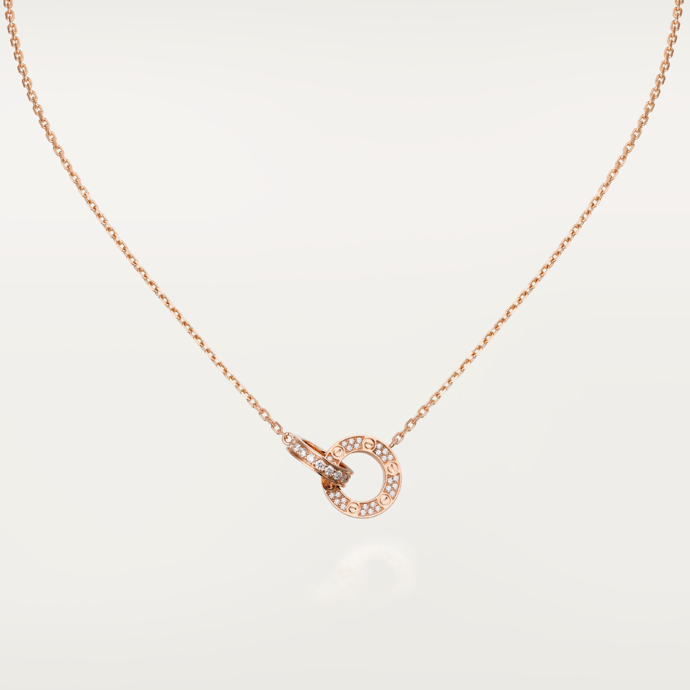 LOVE 7.6MM NECKLACE ROSE GOLD AND SILVER  FULL DIAMOND