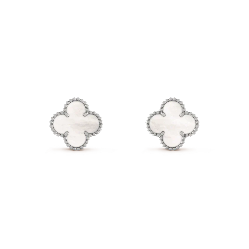 CLOVER MEDIUM 1 MOTIFS  WHITE MOP EARRINGS SILVER