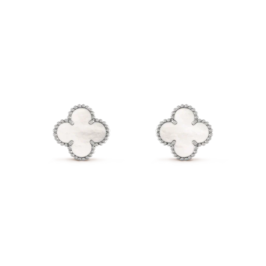 CLOVER MEDIUM 1 MOTIFS  WHITE MOP EARRINGS SILVER