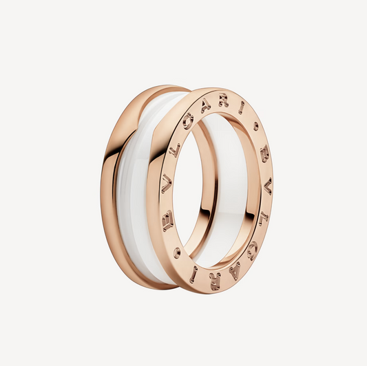 ZERO 1 TWO-BAND LOOPS AND WHITE CERAMIC SPIRAL PINK GOLD RING