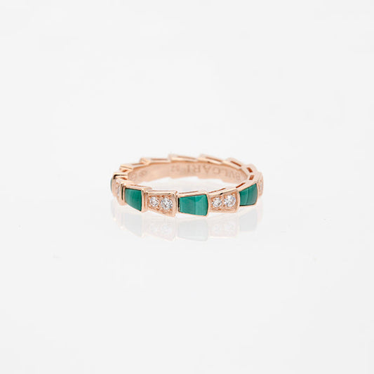 SERPENTI RING PINK GOLD MALACHITE DIAMOND 3MM